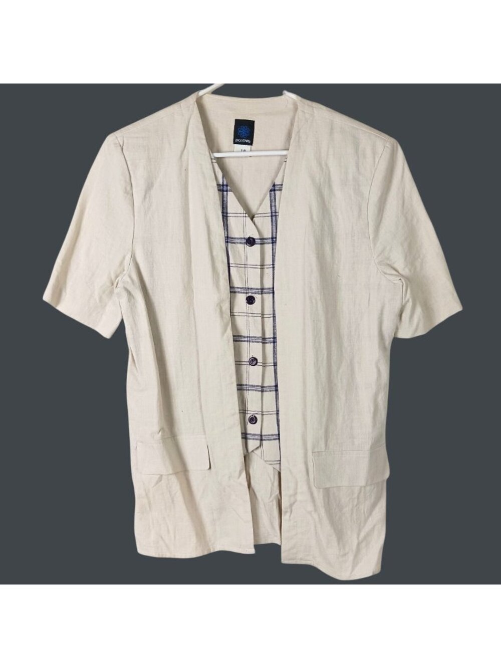 Panther Vintage 2 in 1 Linen Blend Plaid Vest Shirt Womens 10 Summer Office Laye